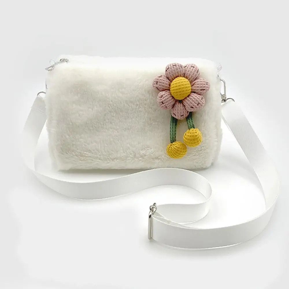 Fashion Multicolor Plush Shoulder Bag 3D Flower Plush Crossbody Bags Adjustable Belt Shoulder Straps Messenger Bag Women Female