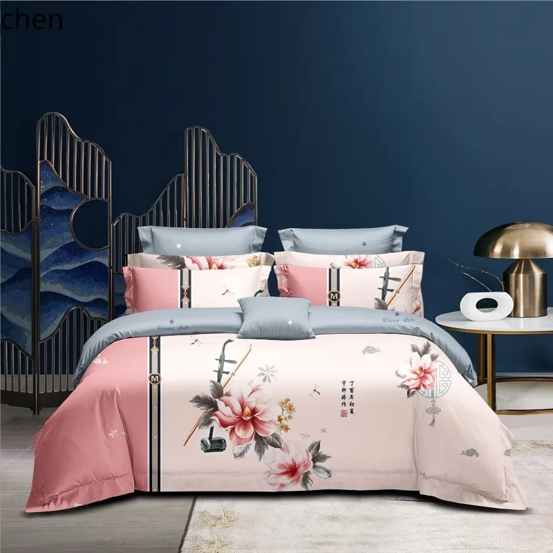 YFY Large Floral Pattern Four-Piece Set Thickened Brushed Long-Staple Cotton Set