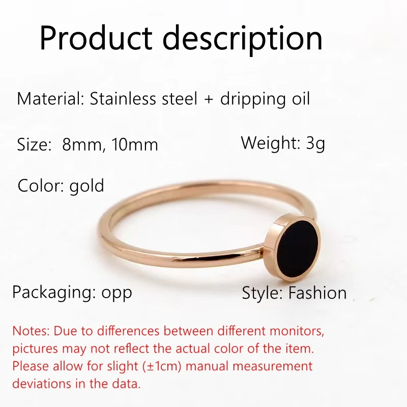 Fashionable black round cake ring women simple matching ring jewelry