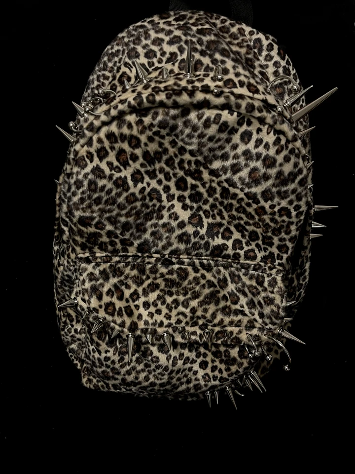 punk rivet leopard print backpack men