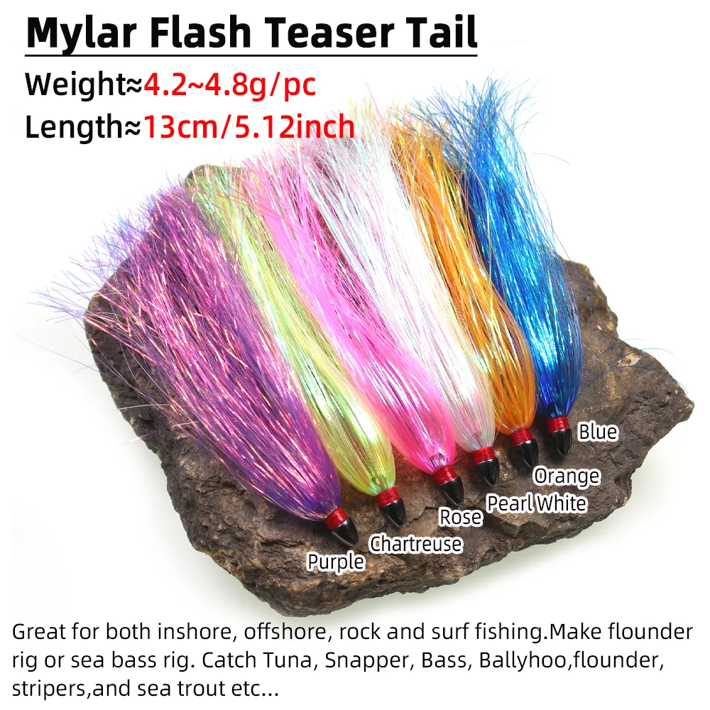 Wifreo 1pc/2pcs Mylar Flash Teaser Tail Sea Witch Trolling Heads Mylar Skirts Fishing Teasers for Fluke Rig Flounder Fishing Rig