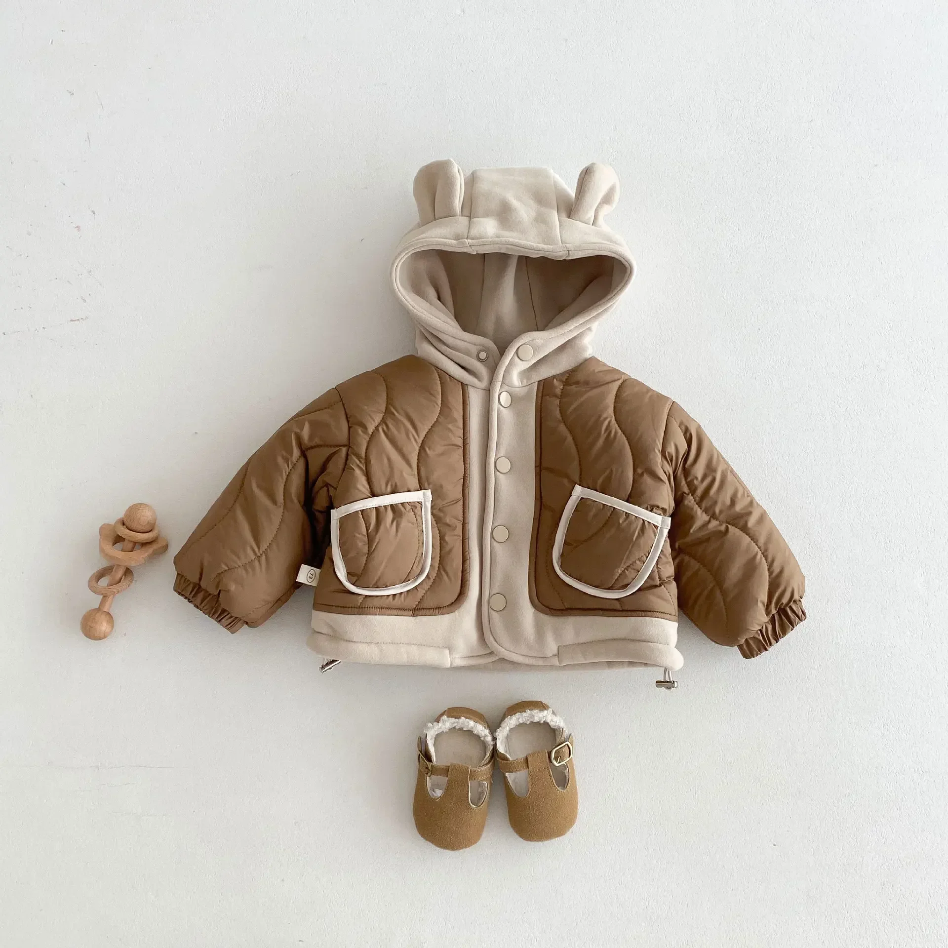 

2024 Winter New in Kids Baby Boys Thicken Velvet Warm Patchwork Hooded Top Jacket, Toddler Children Fashion Outwear 3M-5Y