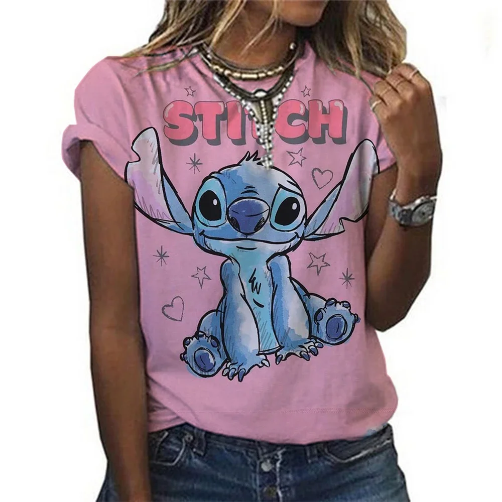 

2025 Summer Disney Lilo Stitch 3d Print T-shirts For Women Cute Lady Summer T-shirts Casual O-neck Stitch T-shirts