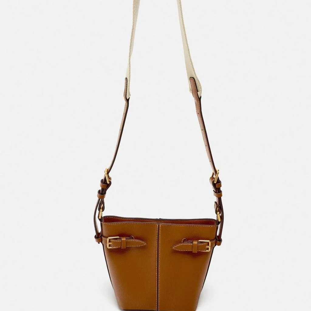 Bolsa balde vintage 2025 para mulheres, bolsa crossbody com detalhe de fivela, bolsa de ombro retrô, bolsa de dia versátil