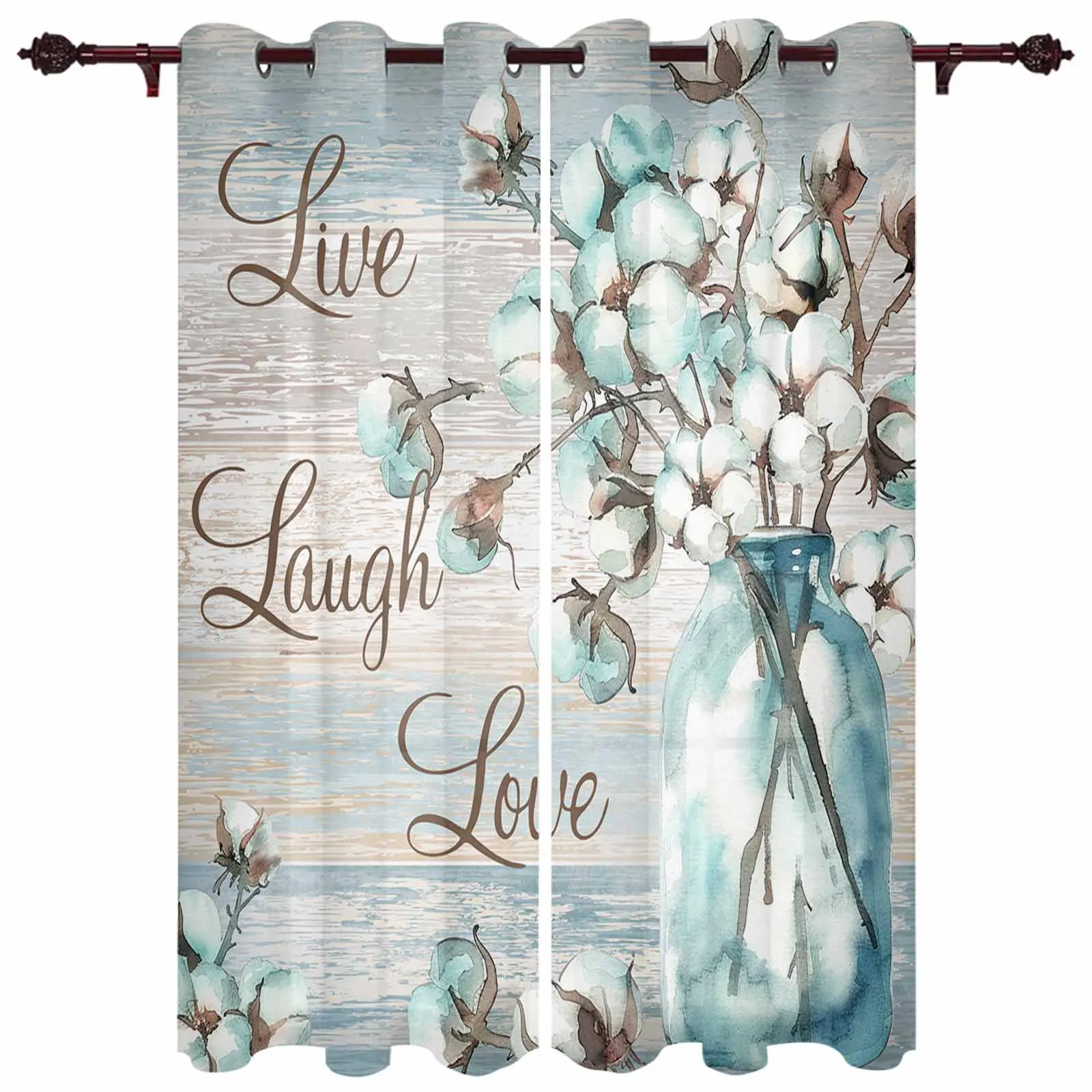 

Cotton Vases Flowers Retro Rural Blue Wood Grain Window Curtains for Living Room Bedroom Curtain Home Decor Balcony Drapes