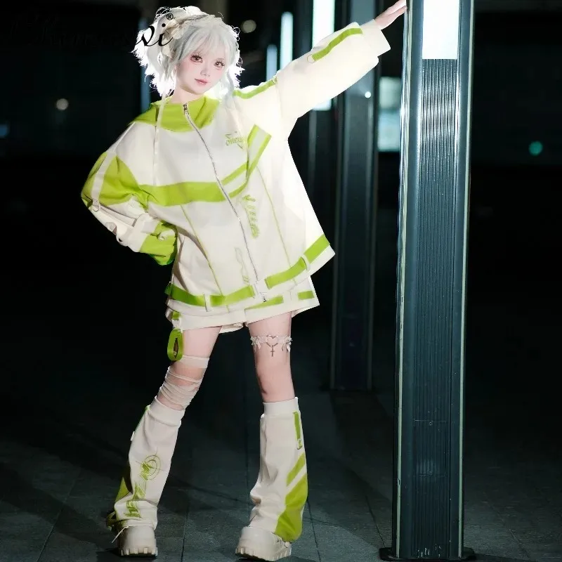 

Japanese Style Functional Oversize Women Sets Autumn New Subculture Sweet Cool Long Sleeve Loose Jacket Shorts Leg Warmers