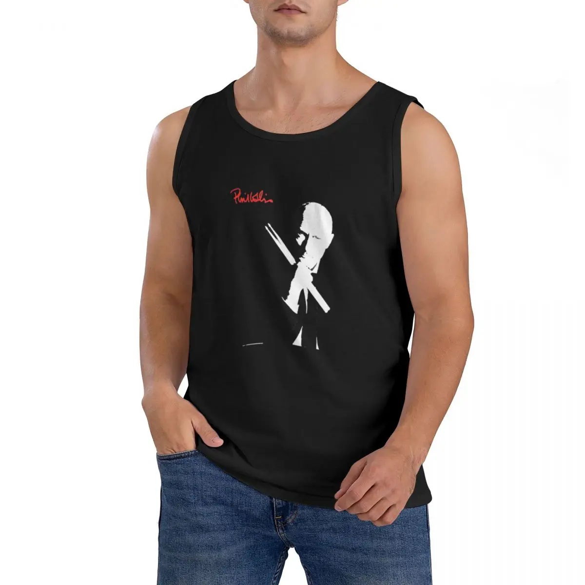100% Cotton Phil Collins Sleeveless T-Shirt Men Workout Sports Clothing Tops Men's Crew Neck Vest