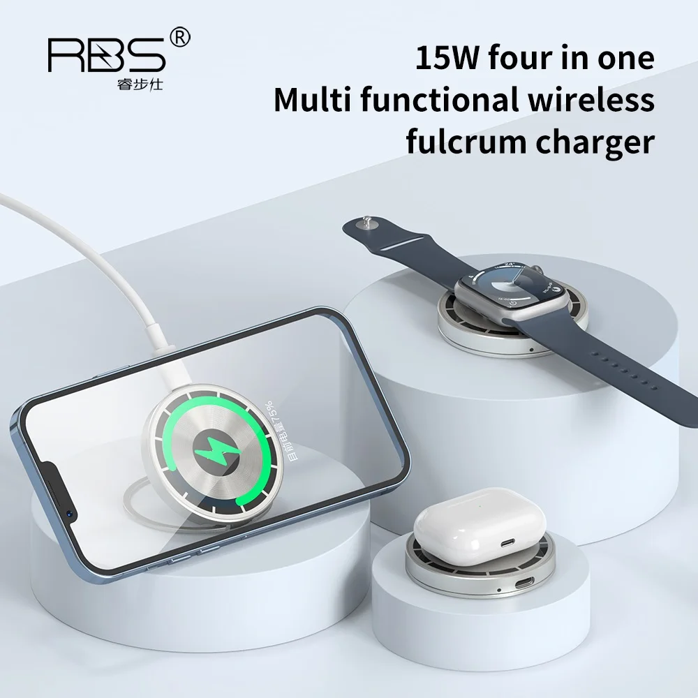 

15W Magnetic Wireless Fast Charger 4 IN 1 Phone Watch Earphone Adapter Charger with Phone Holder Quick Charging multifunctional