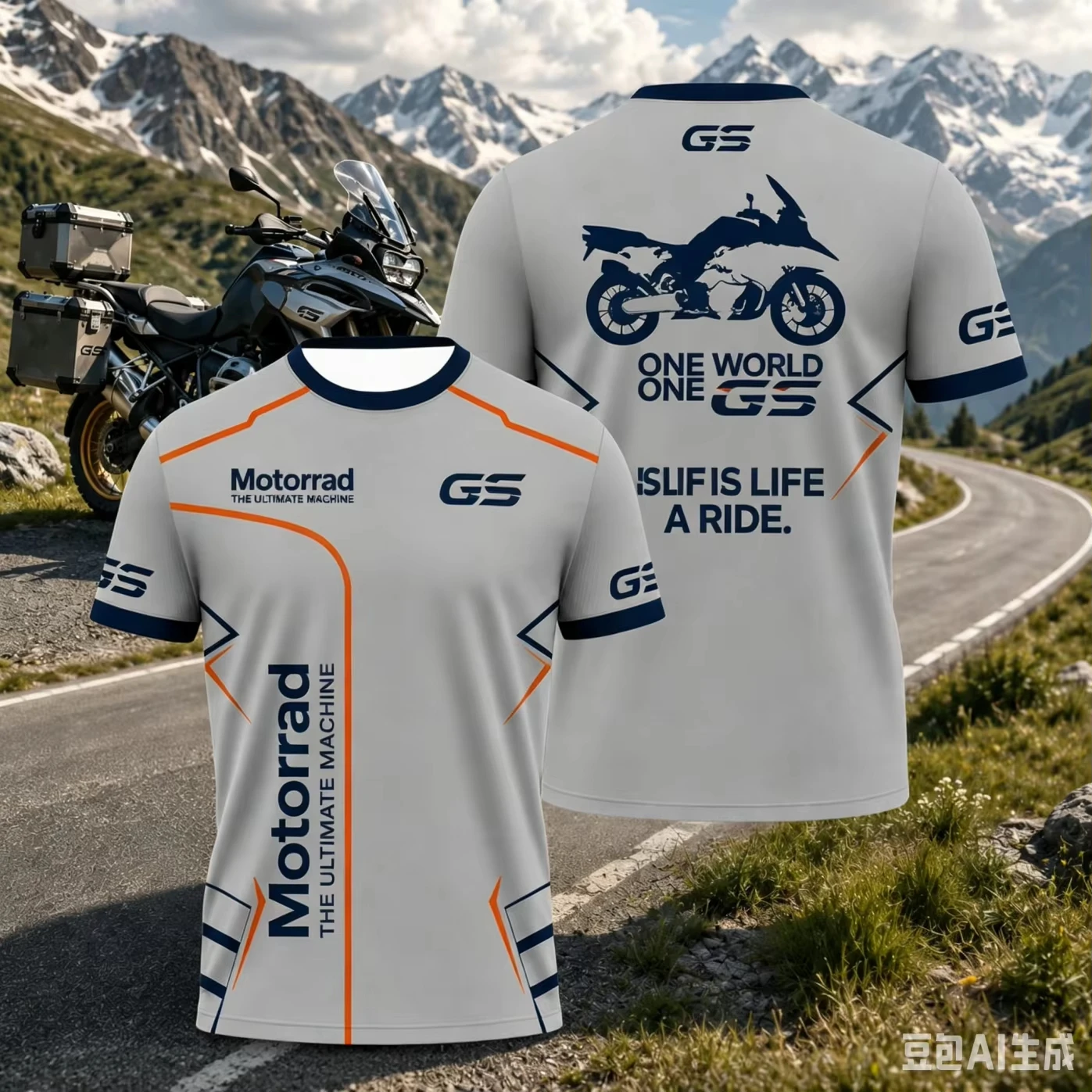 2026 Neues Herren GS Motorrad T-Shirt mit dem Text „The Ultimate Machine“ und Motorrad-Silhouette – Atmungsaktive Sportbekleidung Oberteile – Detail 5