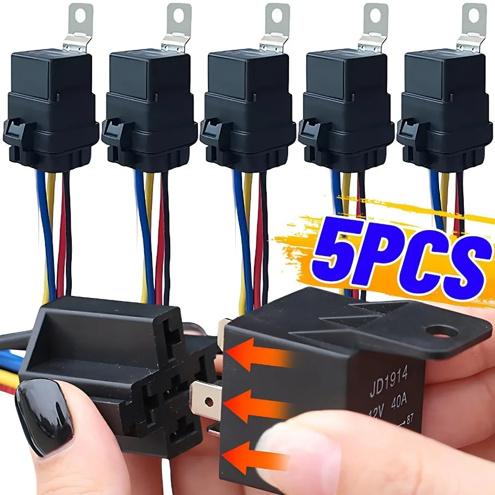 5/1pcs 12V 40A Waterproof Automotive Relay 5pin Car Truck Boat Marine Relay with Black Red Copper Terminal Auto Relay Socket