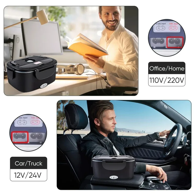 

【Premium】2 in 1 Car Home 12V 24V 110V 220V Portable Electric Lunch Box Picnic School Food Heating Warmer Container Stainless Ste