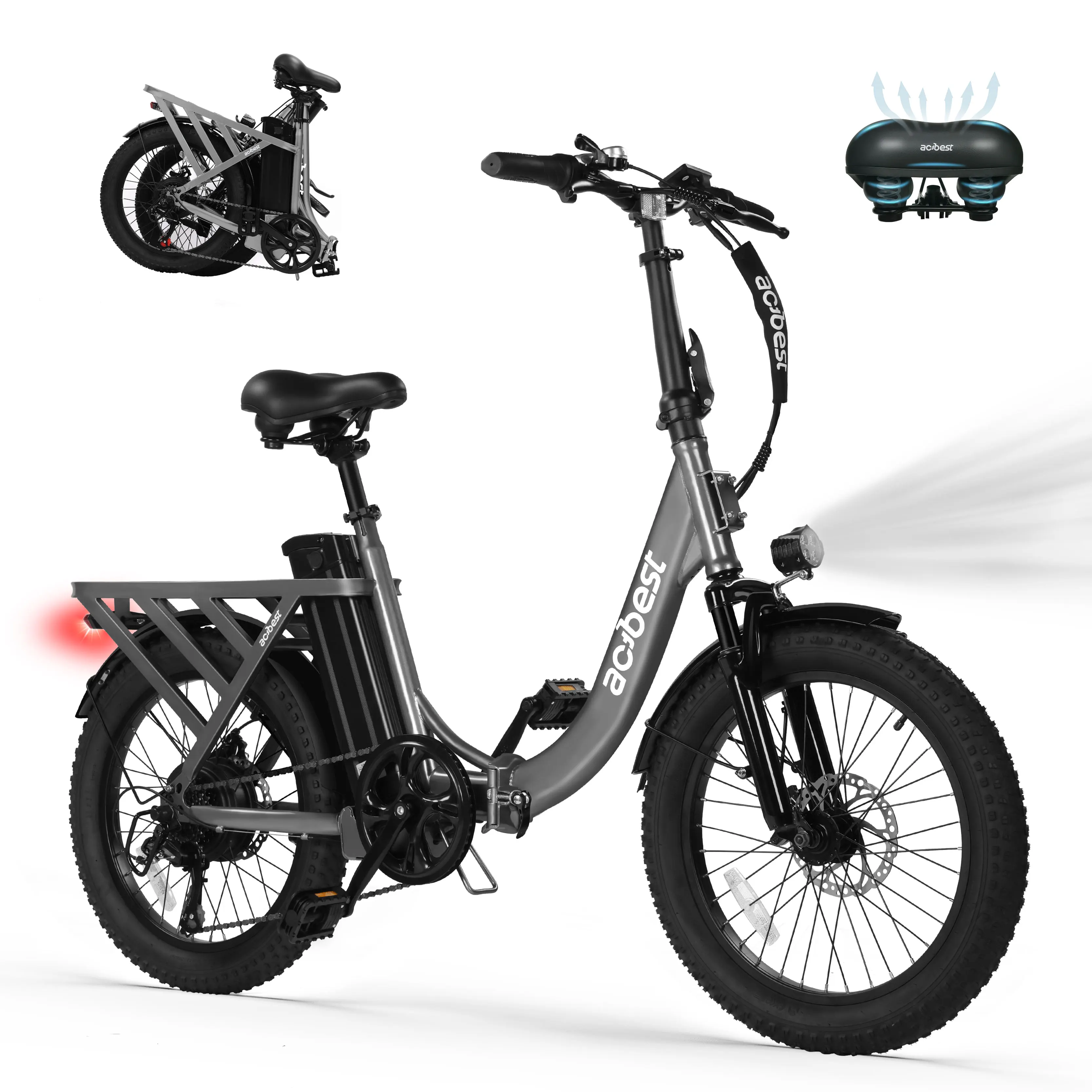 Actbest Mars Folding Electric Bike for Adults, 1200W Peak Motor 48V 13.5Ah Battery, 20"×3" Fat Tire Commuter Ebike, 28MPH 65Mi,  7 Speed Foldable Electric Bicycle image 6