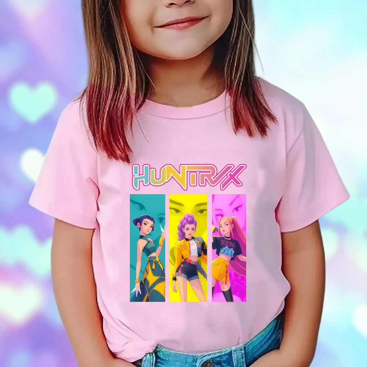 Kpop شيطان الصيادين ملابس الأطفال قصيرة الأكمام الوردي تي شيرت Kpop شيطان الصيادين النمر Harajuku التي شيرت للبنين بنات هدية #2