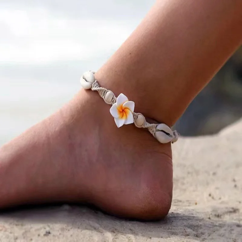 Boho Bohemian Sea Shell Blume gewebte Fußkettchen für Frauen Seestern Muschel Armband am Bein Strand Barfuß Sandale Bein Kette Schmuck