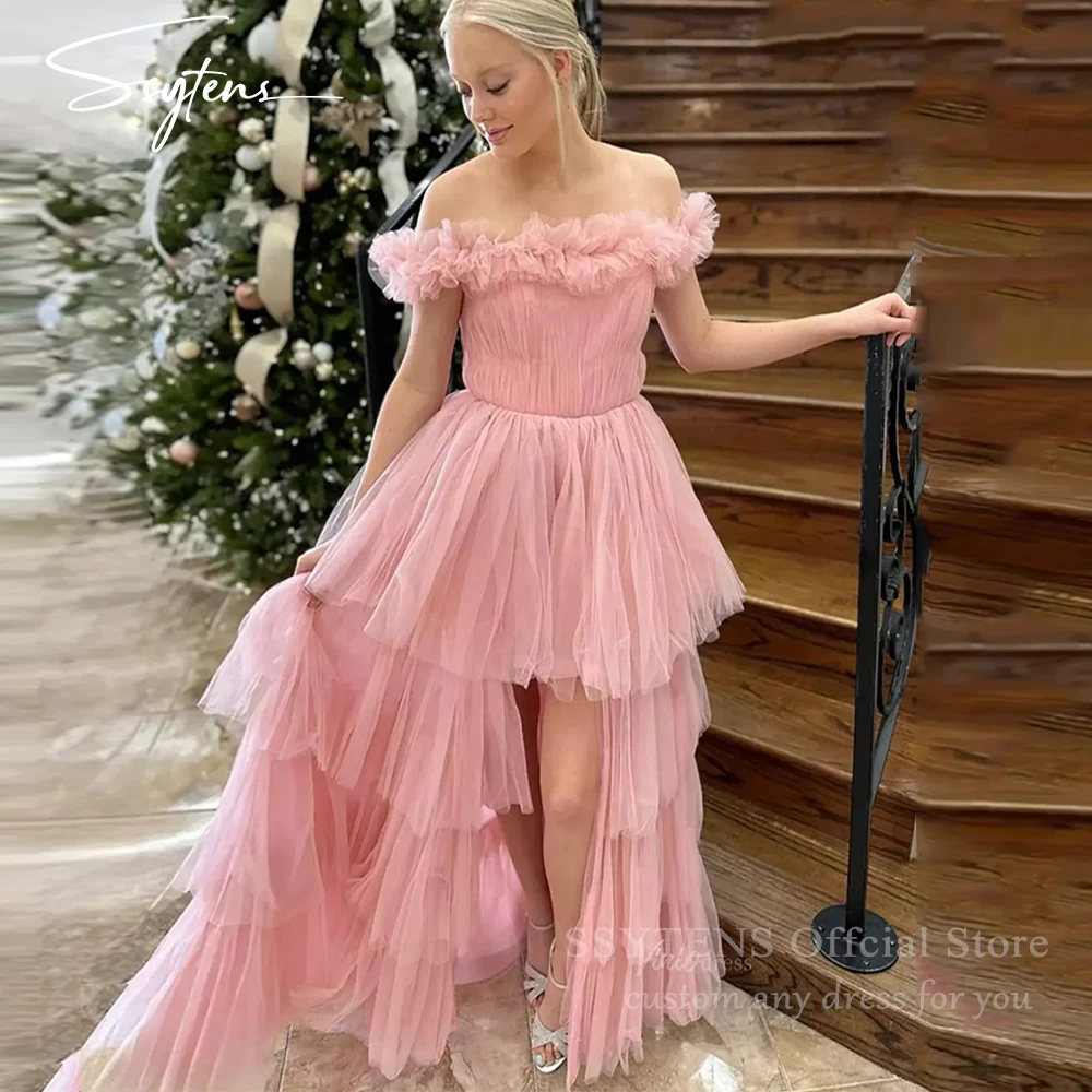 

SSYTENS Pink Evening Dresses Tiered Tulle Prom Dress Special Occasions Dresses Women Formal Wedding Guest Party Gowns Customized