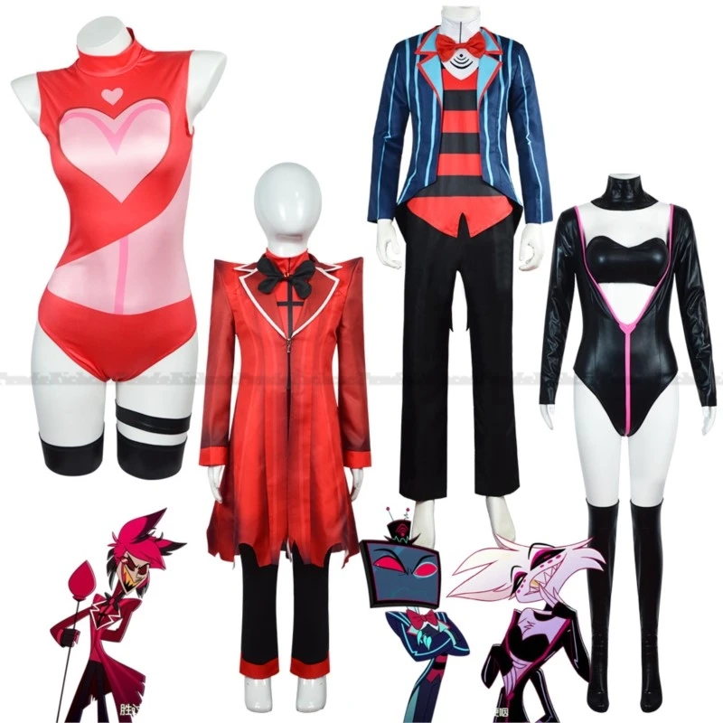 Anime Hazzbin Cosplay Hotel ALASTOR Angel Dust Vox Angel Mannen Cosplay Kostuum Zwarte Jumpsuit Vrouwen Halloween Kid Prestaties Pak