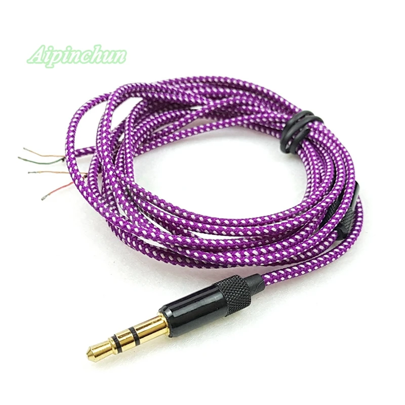 Aipinchun 3.5mm 3-Pole Jack DIY Earphone Cable Headphone Repair Replacement Wire Cord Purple Color