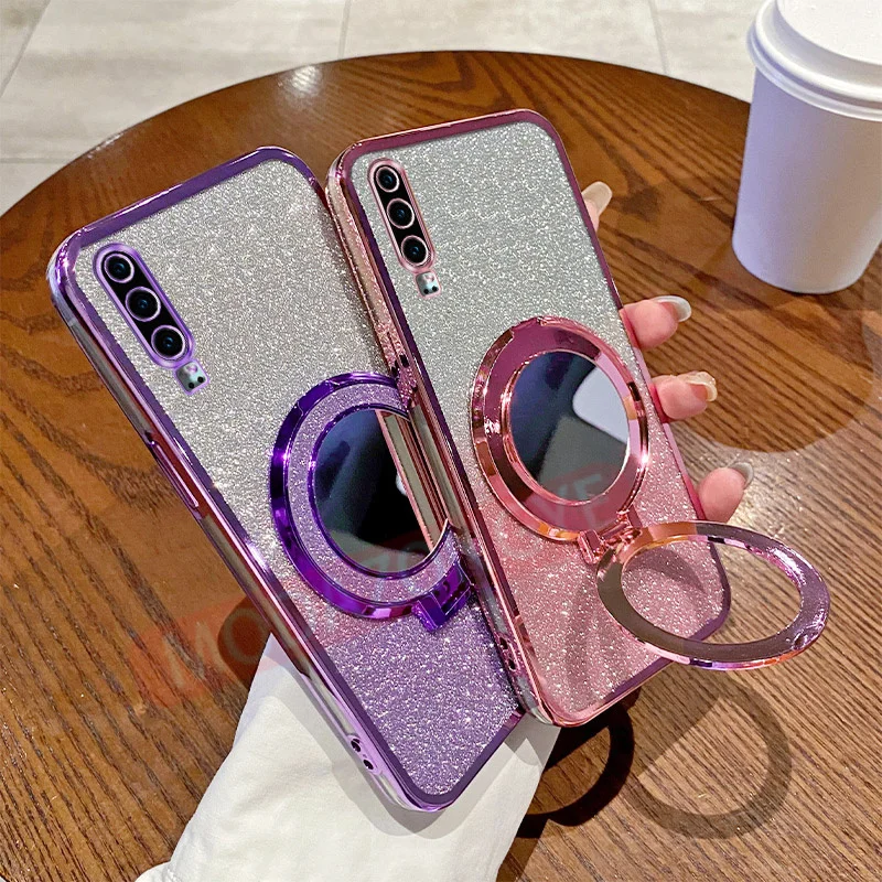 For HuHuawei P30 Case Soft Silicone Electroplated TPU SoftCase ELE-L29 ELE-L09 Phone Casing With Magnetic Bracket Mirror