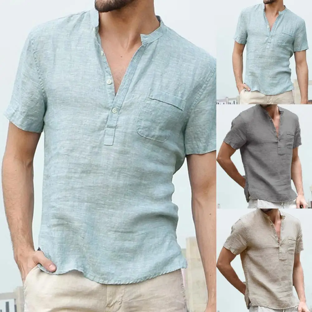 Summer Men\'s Short-Sleeved T-shirt Cotton Tee Linen Casual Men\'s T-shirt Male Breathable Tops S-4XL