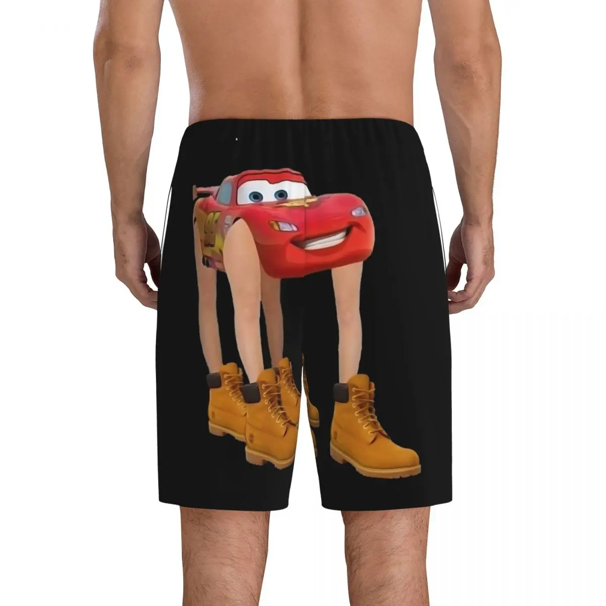 Custom Cartoon Cars Lightning Mcqueen Pajama Shorts Men\'s Sleepwear Lounge Bottom Stretch Sleep Short Pjs with Pockets