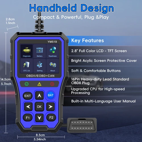 Imagen 2 del producto Escáner OBD2 con probador de baterías: comprobar la luz del motor y la lisibilidad de las emisiones Salud de la batería, fecha en tiempo real, lector de códigos del automóvil