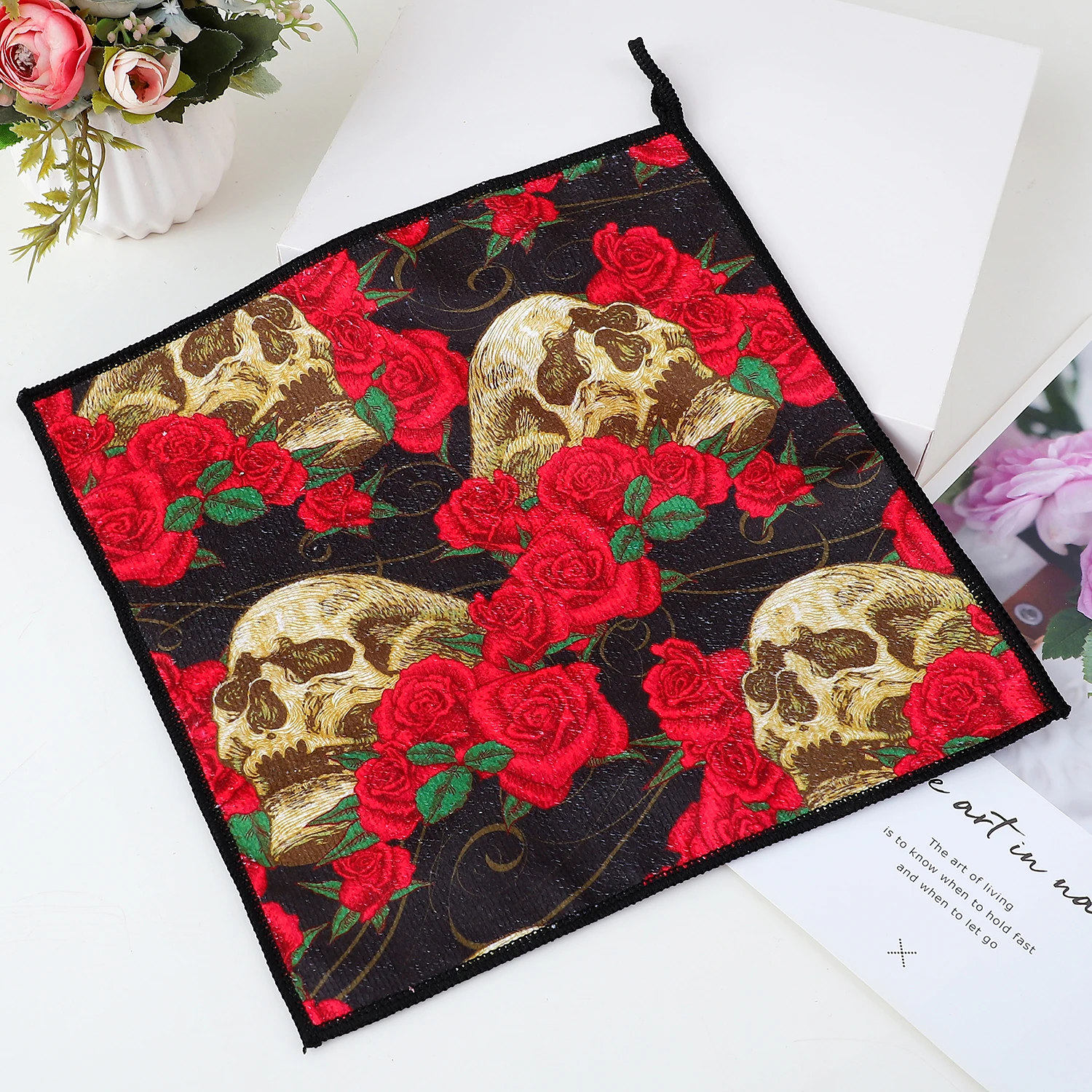 1/5pcs Day of the Death Skulls and Roses Style Microfiber cleaning Household Cloth, Kitchen Decoration Tableware Wiping