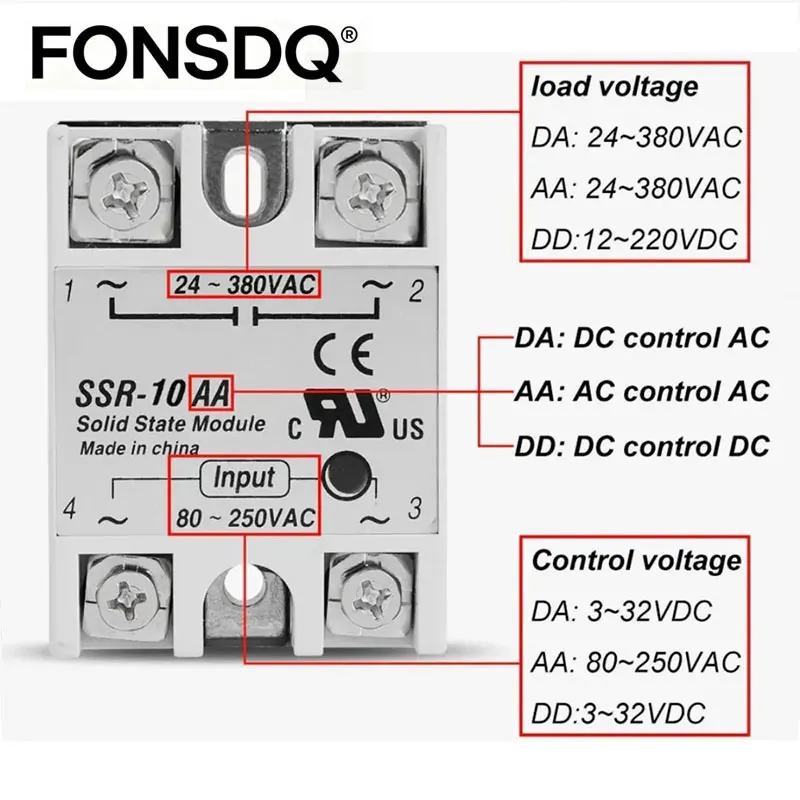 Single Phase Solid State Relay SSR 3-32VDC Input 24-480VAC Output Industrial Temperature Control Switch