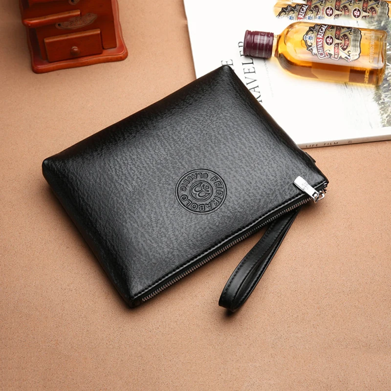 New Business Style Men\'s Clutch Large Wallet Soft PU Leather Male Wristlet Pack Bag Elegant Leisure Stylish Hand Bags Man Pouch