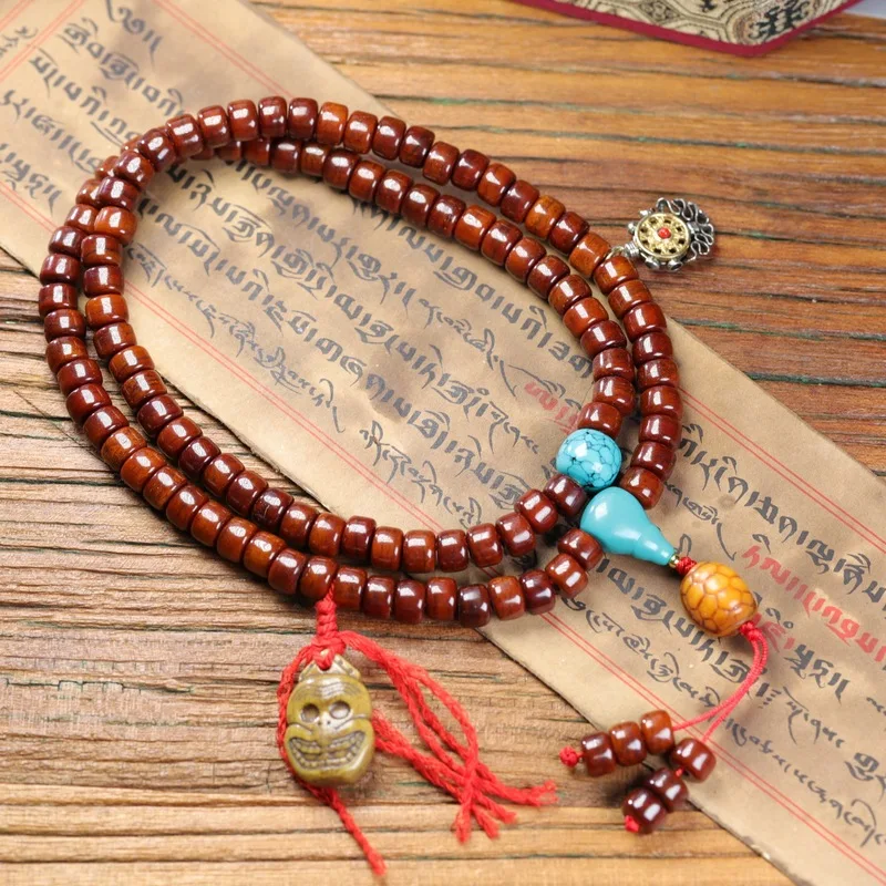 Natural barrel distressed finish 108 beads for DIY Buddhist prayer bead necklace jade-like
