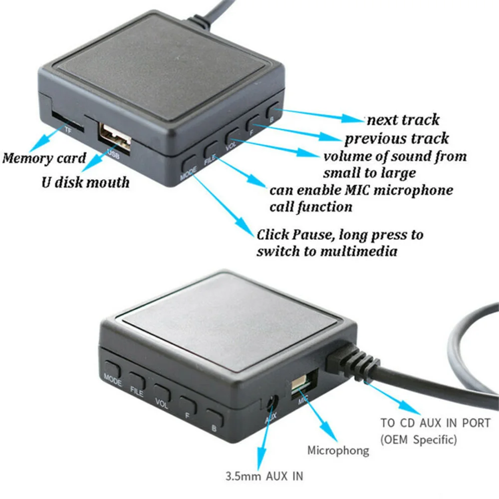Samochodowy adapter muzyczny BT 5.0 AUX USB MIC Kabel audio do radia Pioneer IP-BUS P99 P01 Odbiornik Bluetooth Zestaw samochodowy — zdjęcie 4