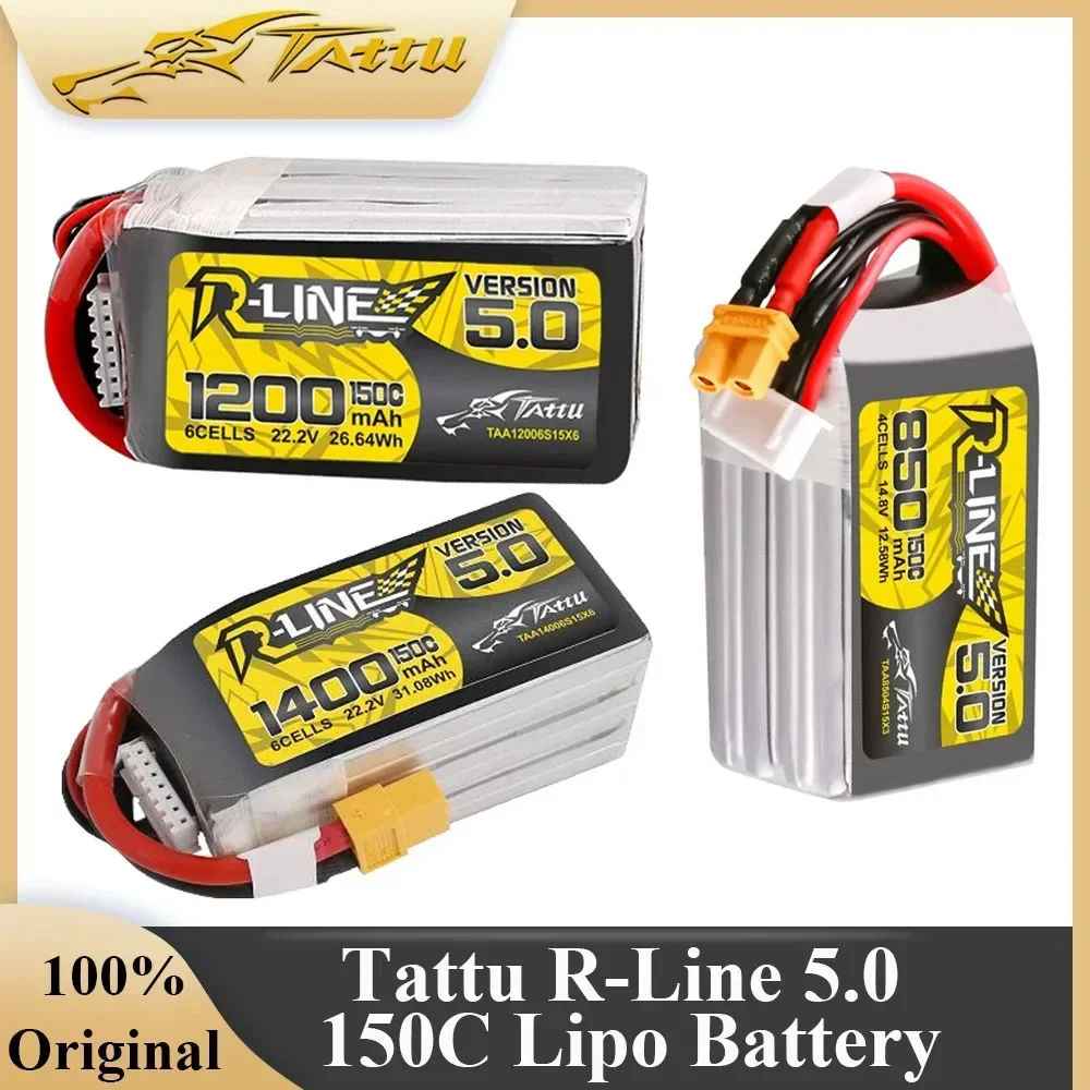 Tattu R-Line 5.0 V5 150C 850 1050 1200 1300 1550mAh Lipo Battery 3S/4S/6S XT30 XT60 Plug for FPV Racing Drone RC Quadcopter