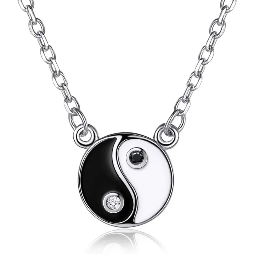 

925 Sterling Silver Yin Yang Amulet Pendant Chinese Taoism Symbol Talisman Charm Pendant Necklace for Men Women, 18'' QC24