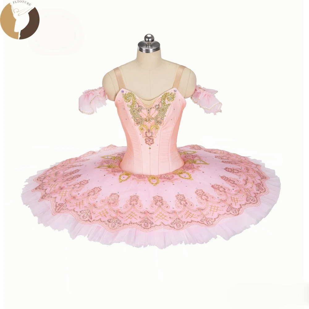 

FLTOTURE Professional Pink Elastic Nylon Bodies Girls Pancake Tutu Ballet Sleeping Beauty Nutcracker Competition Costumes Q1424