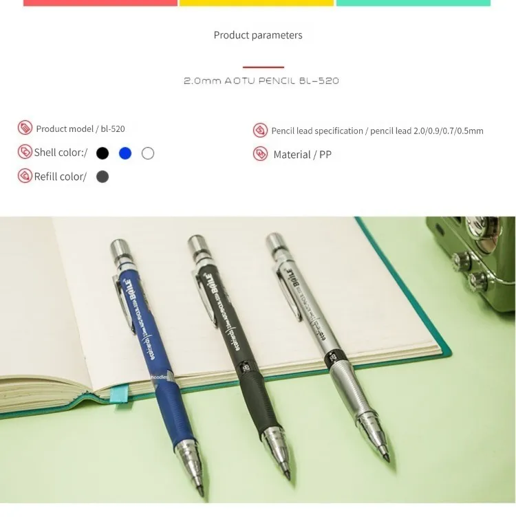 2 mm Druckbleistift-Set mit Farbe/Schwarz, Kunst, Zeichnung, Design, automatischer Bleistift, Schreiben, Studenten, Büro, Schule, Schreibwaren-Set – Detail 6