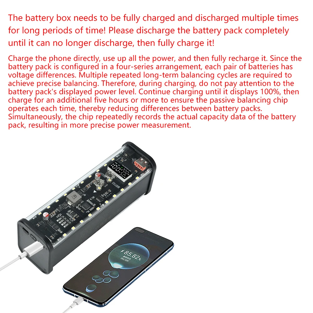 PD 100W Schnelllade-Modul 8x 21700 Batteriehalter Lötfreies DIY Powerbank-Gehäuse USB-C-Ladegerät LED-Außenbeleuchtungs-Set für DIY – Detail 6