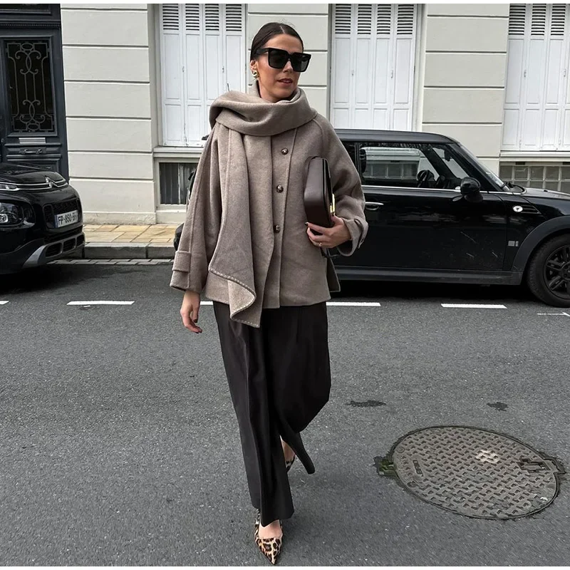 

Elegant High-quality Scarf Coat Fall Female Short Jackets Trendy Versatile Fashionable Classic Chic Commuting Women's Outerwears