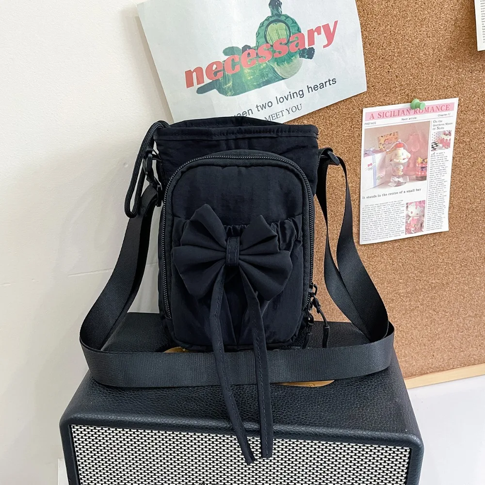 

Nylon Rope Bow Drawstring Crossbody Bags Solid Color Casual Nylon Shoulder Bag Korean Style Coin Pouch Water Bottle Pouch