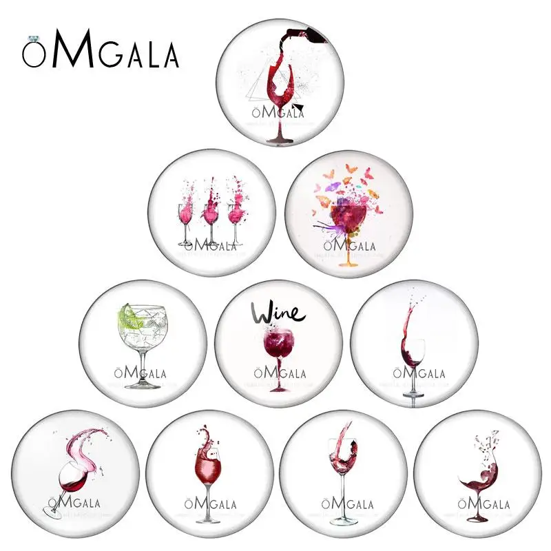 New Beauty Red Wine Cup Patterns mixed 10pcs 12mm/18mm/20mm/25mm Round photo glass cabochon demo flat back Making findings