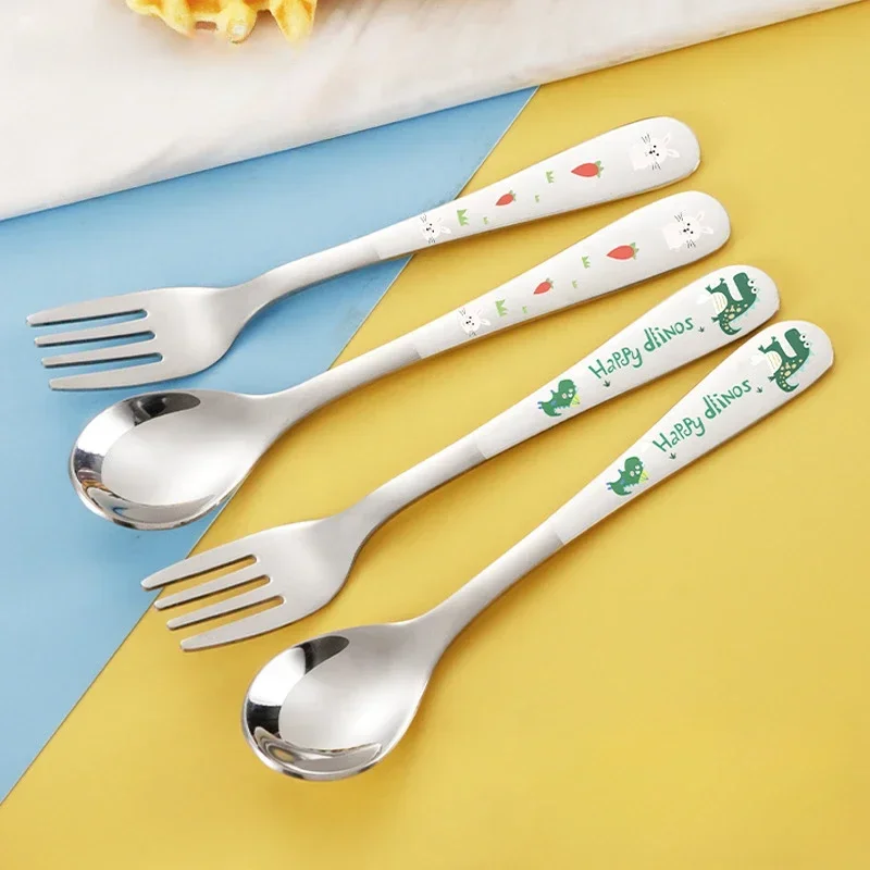 Economic Spoon Fork Set Cartoon Children Kid Cutlery Travel Camping Tableware Ice Cream Dessert Scoop Stainless Steel Dinnerware