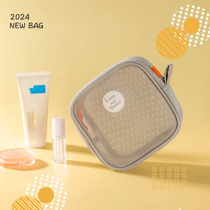 Visable Mesh Square Cosmetic Bags Candy Color Makeup Case Bag Portable Toiletry Earphone Cosmetic Coin Money Pouch Storage Bag I