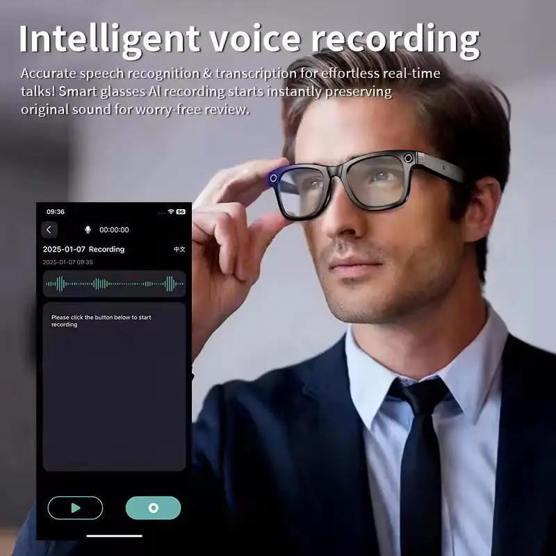 النظارات الذكية تسجيل فيديو AI التعرف على الصور الإجابة ترجمة 260 مللي أمبير بطارية كبيرة IP65 نظارات بلوتوث مقاومة للماء
