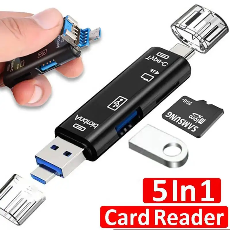 5 In 1 Card Reader Multifunction Micro Reader Flash Drive Smart Memory Type C Cardreader USB 2.0 For USB Micro SD Card Adapter