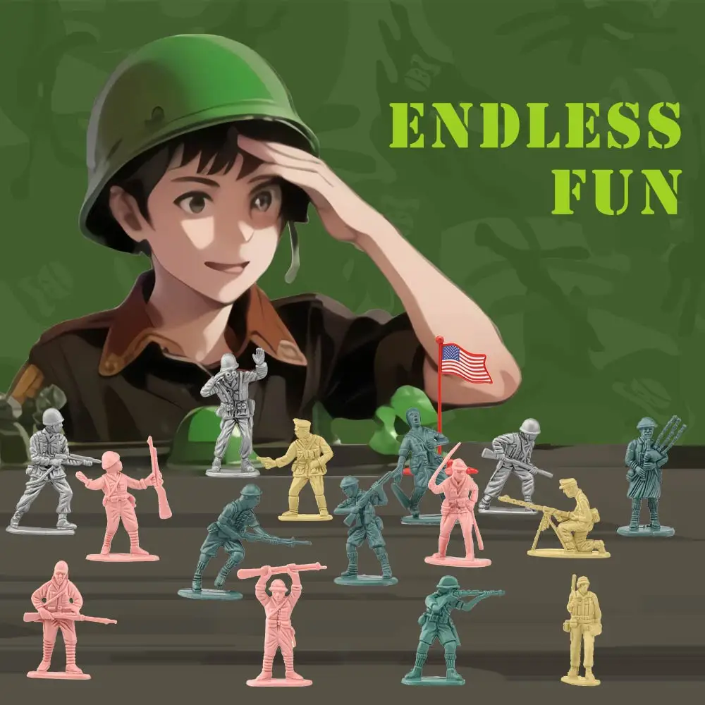 ViiKONDO Army Men ของเล่น Action Figure สีเขียว vs Tan ทหาร WWII Troop US UK ญี่ปุ่นเยอรมัน Battle ธงทหาร Wargame เด็กของขวัญ