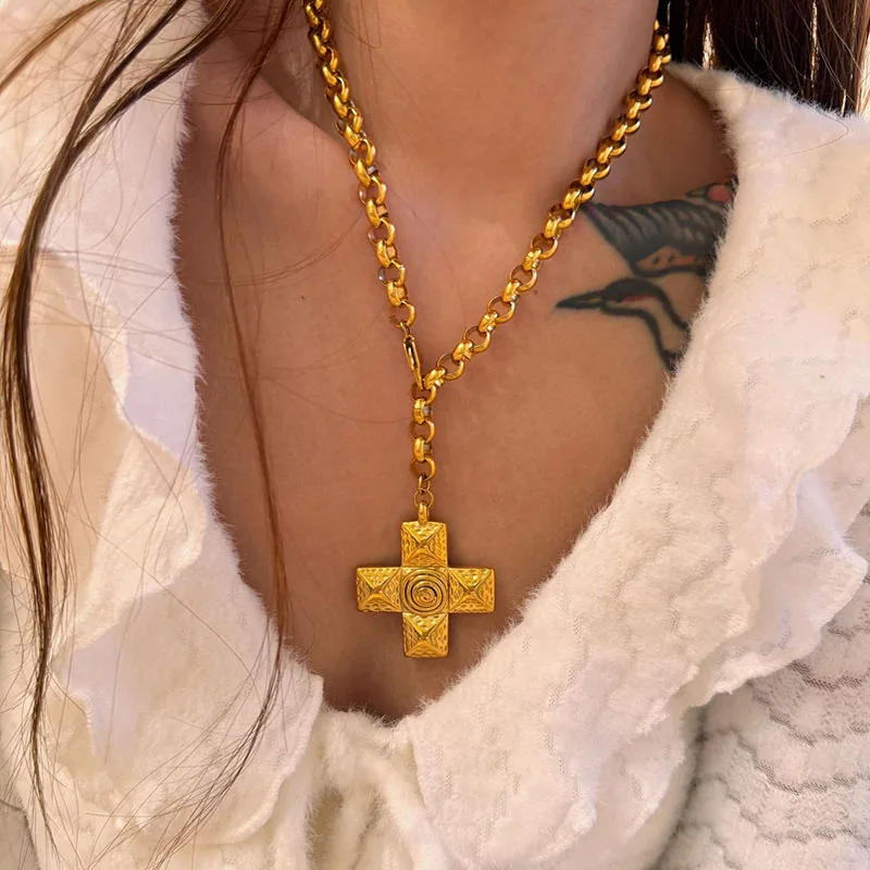 Swirling cross statement necklaces stainless steel necklaces for women vintage chunky stainless steel jewelry non tarnish