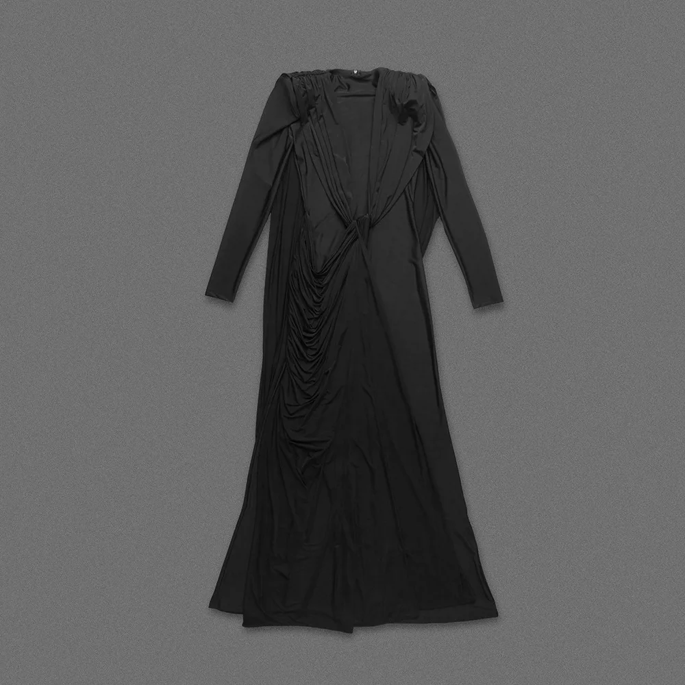 2026 Women's Sexy Long Sleeve O-Neck Mesh Ruched White Maxi Dress Elegant Evening Outfit for Club Party Celebrity
