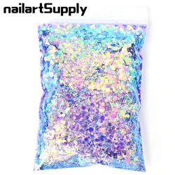 50G Holographic Mixed Hexagon Shape Chunky Nail Glitter Chameleon Sequins Laser Sparkly Flakes Slices Manicure Art Decoration #M