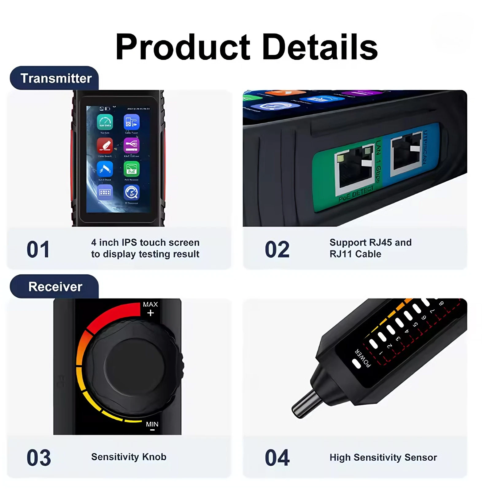LT-600T 4' Touch Screen UTP Cable Tester PoE VFL OPM TDR Level Meter Test IP Search Scan Tracer in One Network Cable Tool