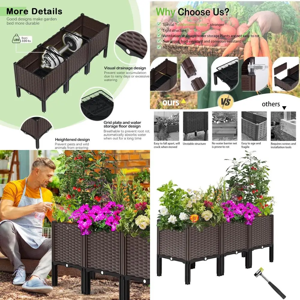 

Поднятая садовая кровать для улицы с ножками, простая сборка, дренаж для овощей и трав, 47x15x19 дюймов