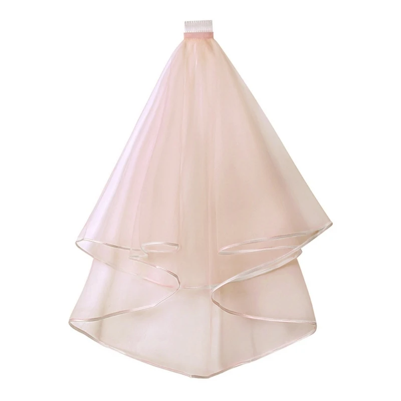 652F คู่ Tulle ตาข่ายสีทึบผู้หญิงสั้น Wedding Veil กับหวีแบบริบบิ้นเจ้าสาว Headpiece Party