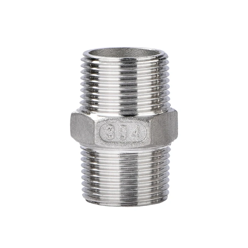 304 stainless steel hexagonal outer wire double headed straight through coupling threaded water pipe heating1/2